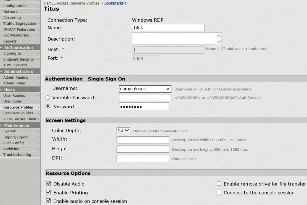 12. Pulse Resource Profile HTML5 Access Bookmark